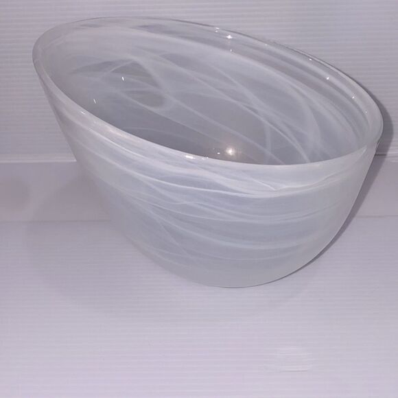 Alabaster Opulent White Swirl Bowl High Low Design Hand Cast Swirl - Picture 3 of 9